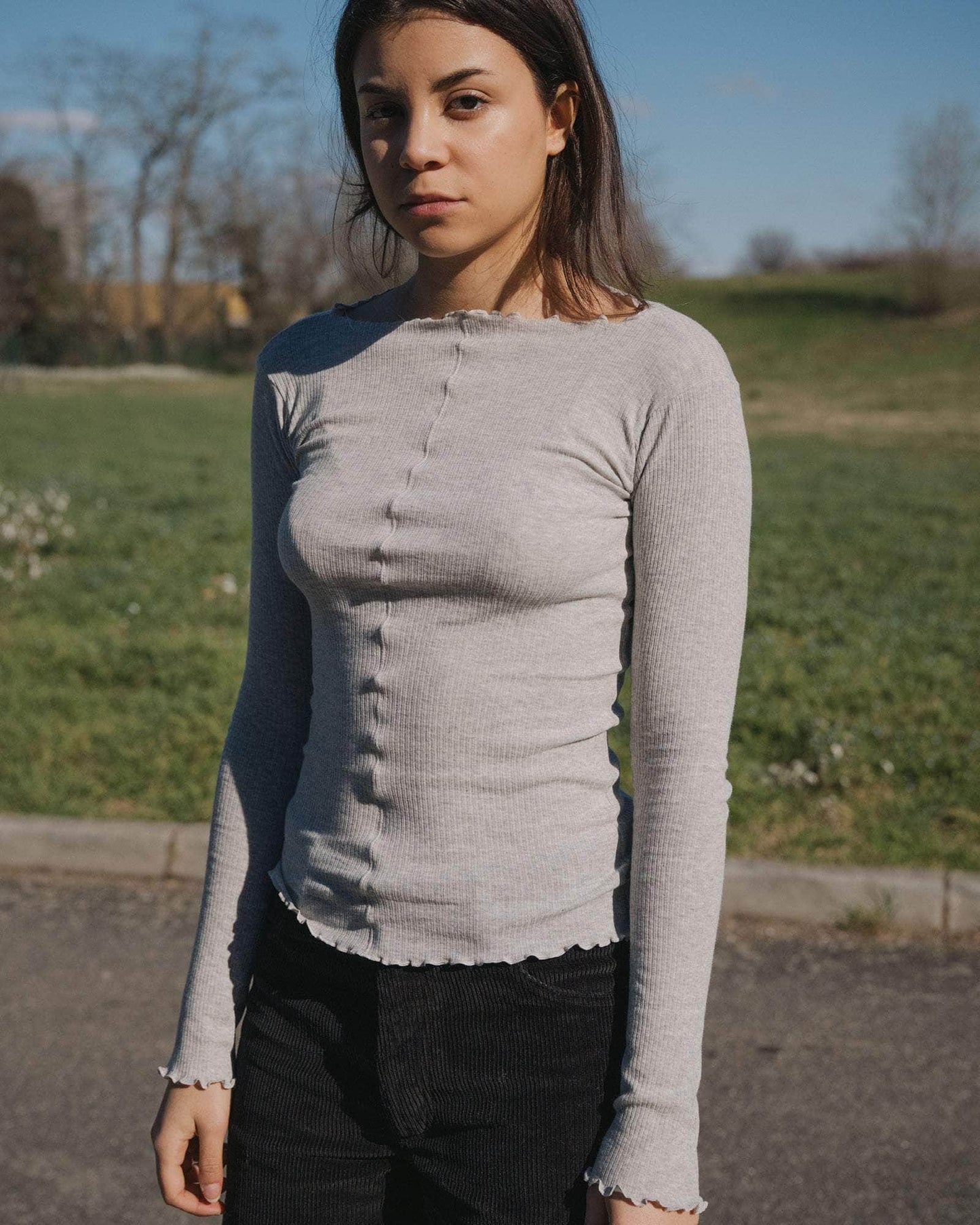 Pama Long Sleeve Tee - Grey Melange