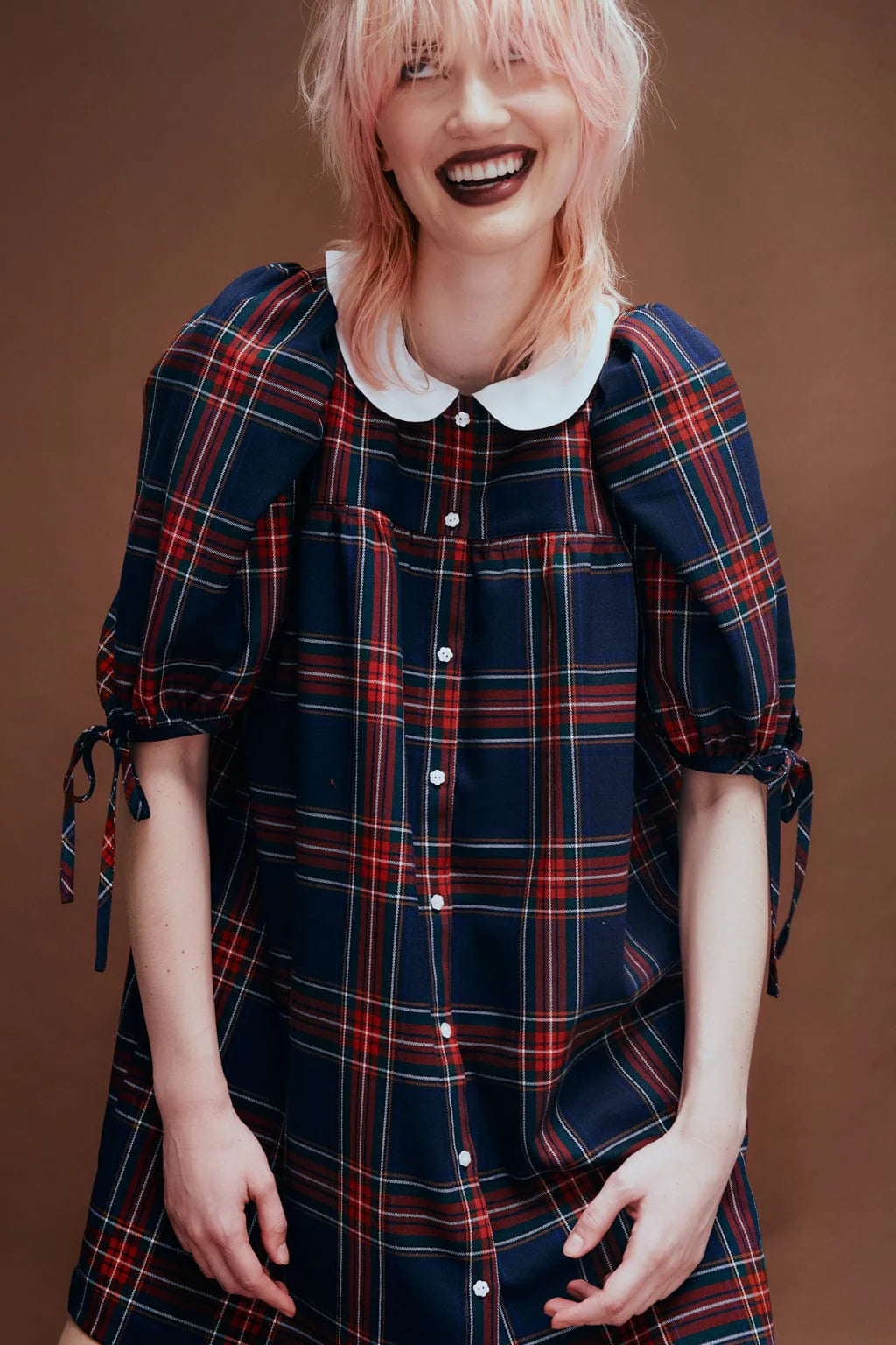 Evelyn Dress - Navy Plaid