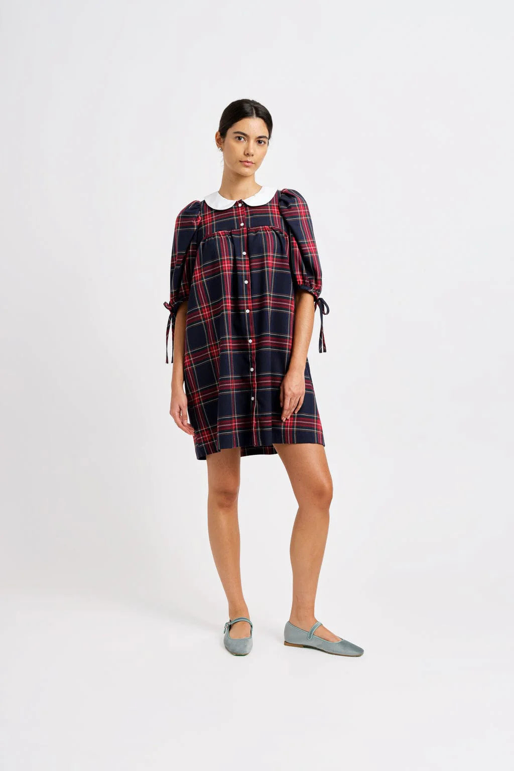 Evelyn Dress - Navy Plaid