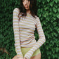 soft cotton rib knit fabric and pink stripe detail on the Jamie Top by Eliza Faulkner — sustainable women's tops at Ånde