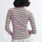 
Jamie long sleeve crew neck rib knit top in pink stripe styled with trousers by Eliza Faulkner at Ånde slow fashion store