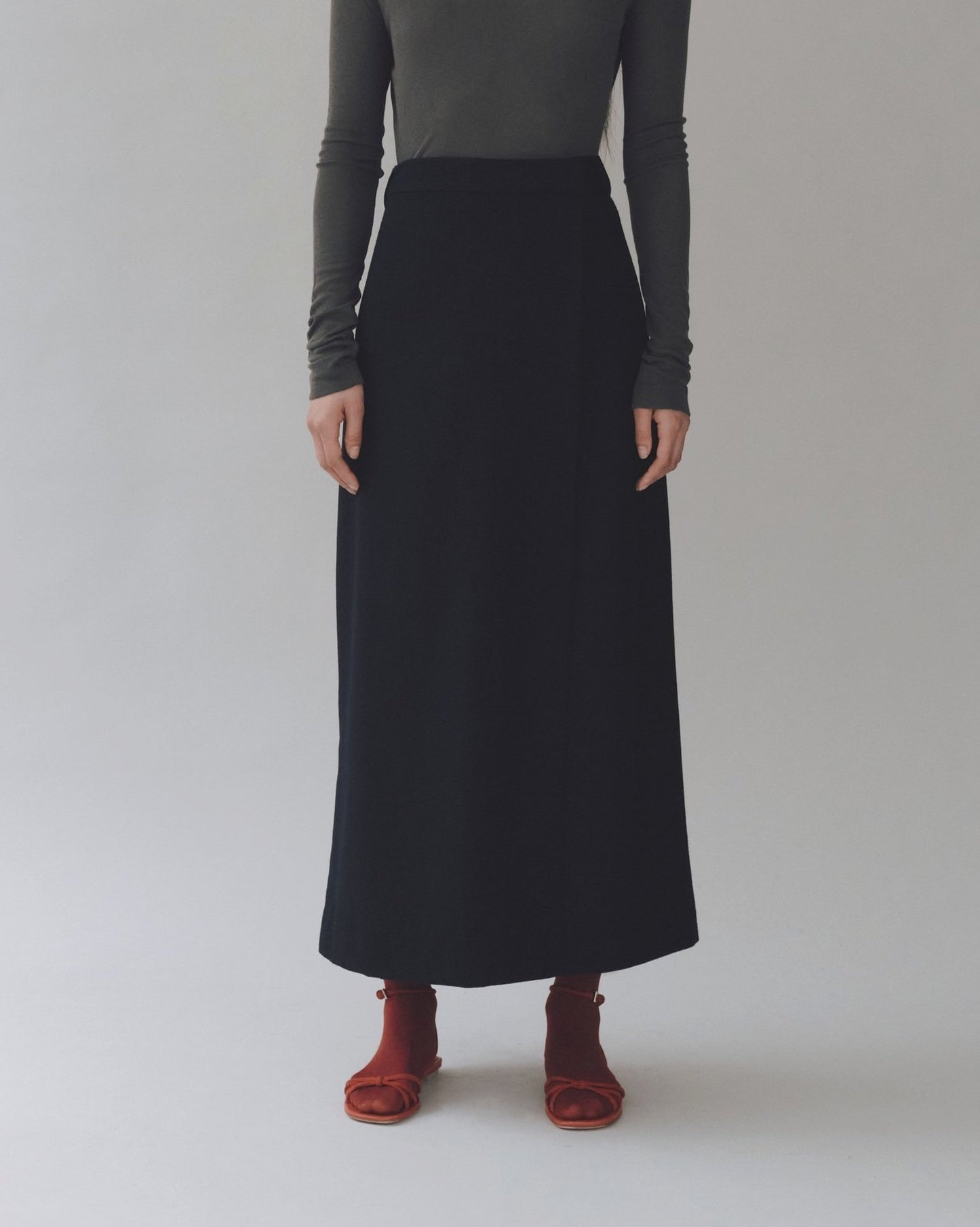 Wool Blend Maxi Wrap Skirt - Navy