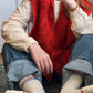 Le Bon Shoppe Boyfriend Socks in milk worn bare-footed in a mirror selfie with rolled light wash jeans and a red crochet vest, showing Le Bon Shoppe branding on the sole