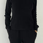 Le Bon Shoppe Waffle Fundamental Tee in true black worn as a coordinated set with the Waffle Lo Pants, showing heavyweight waffle cotton texture and close easy fit against a white studio background