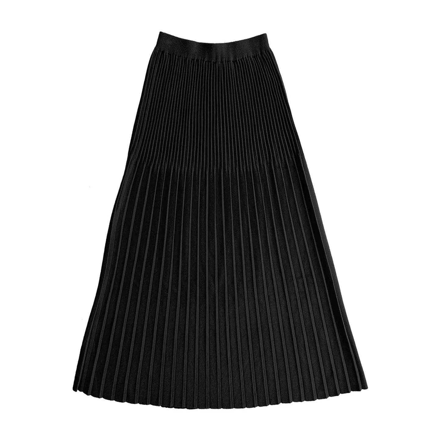 Knit Pleated Midi Skirt - Black