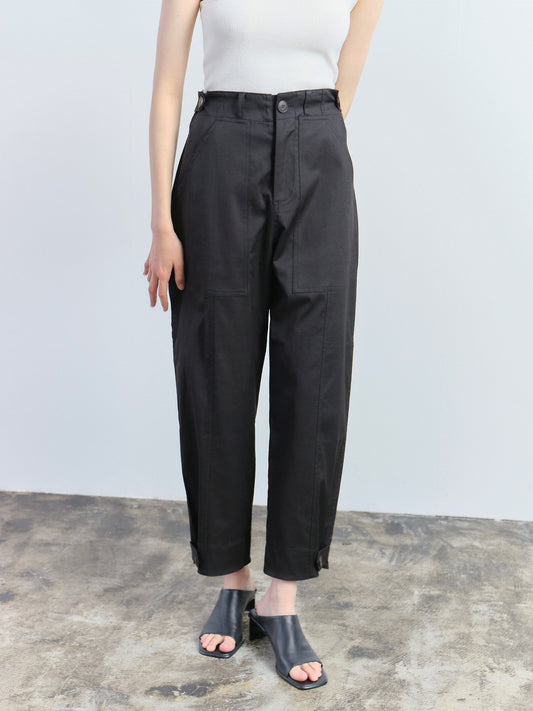 Cropped Workwear Trousers- Black