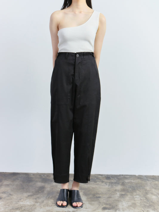 Cropped Workwear Trousers- Black